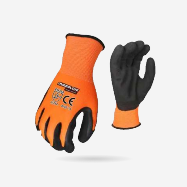 Hand Glove Orange and Black Latex